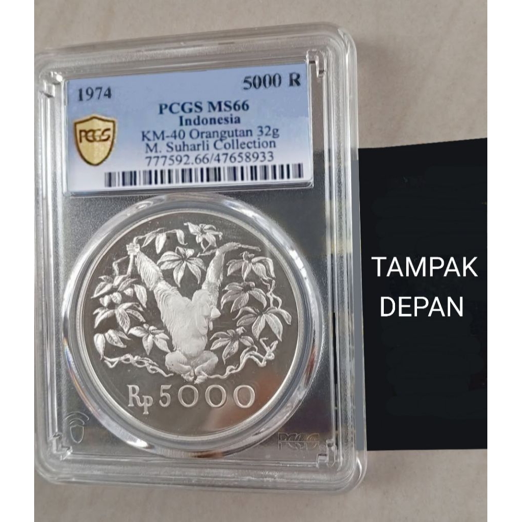Koin Perak Indonesia 5000 Rupiah 1974 WWF Orang Utan PCGS MS66 - 32 gr