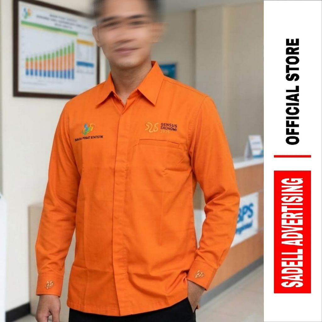 Kemeja SENSUS EKONOMI Seragam BPS Sensus Ekonomi Baju Sensus Ekonomi BPS Oranye Lengan Panjang Pria 