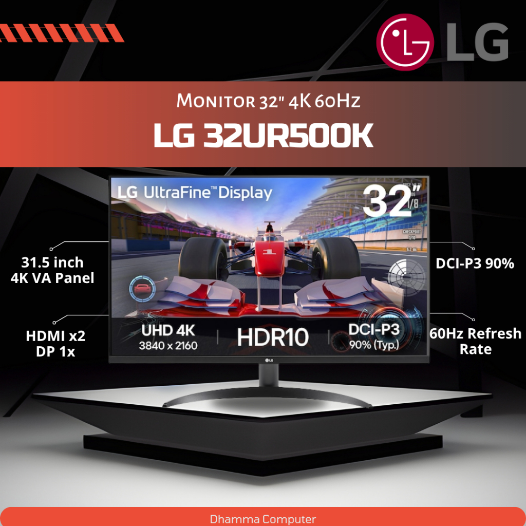 Monitor LG 32" Inch 32UR500K-B 4K VA 60Hz HDMI Display Port 4K 60Hz Monitor LG Ultrafine 32UR500K