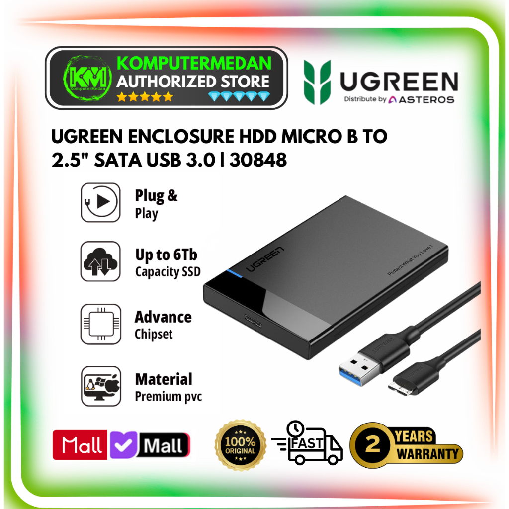 UGREEN Enclosure USB-A to 2.5" SATA Enclosure (USB 3.0) - US221 PN 30848