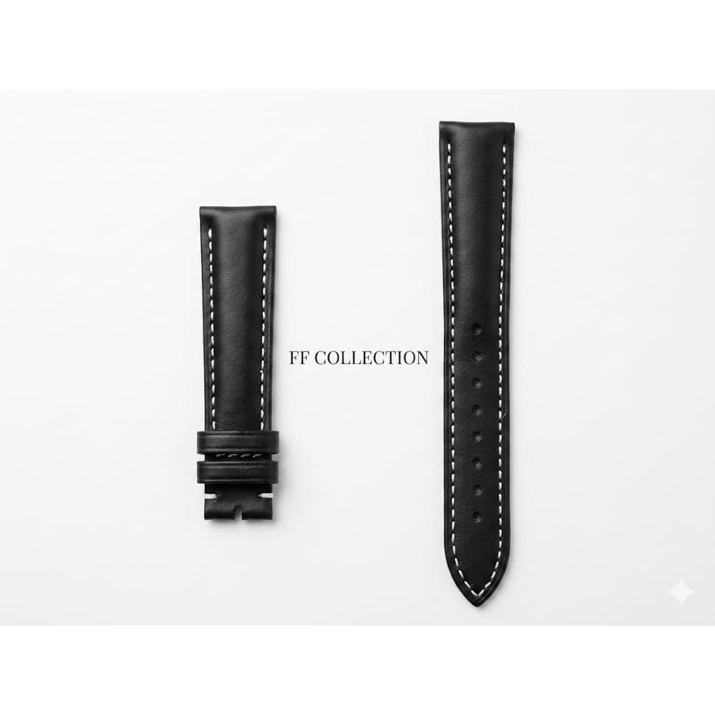FF 12MM - 22MM KALEP STRAP TALI JAM TANGAN KULIT ASLI HANDMADE FOSSIL HITAM COKLAT LIS PUTIH