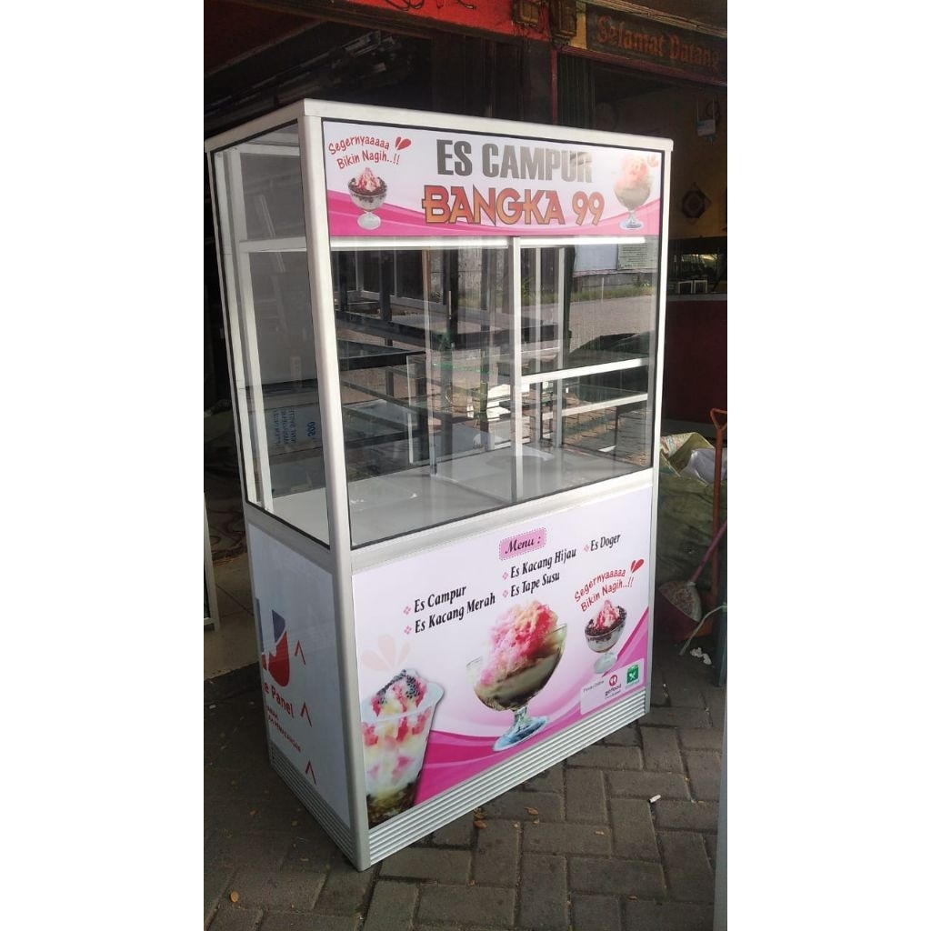 Gerobak Es Alumunium ACP+Meja Lipat+termos+standing banner