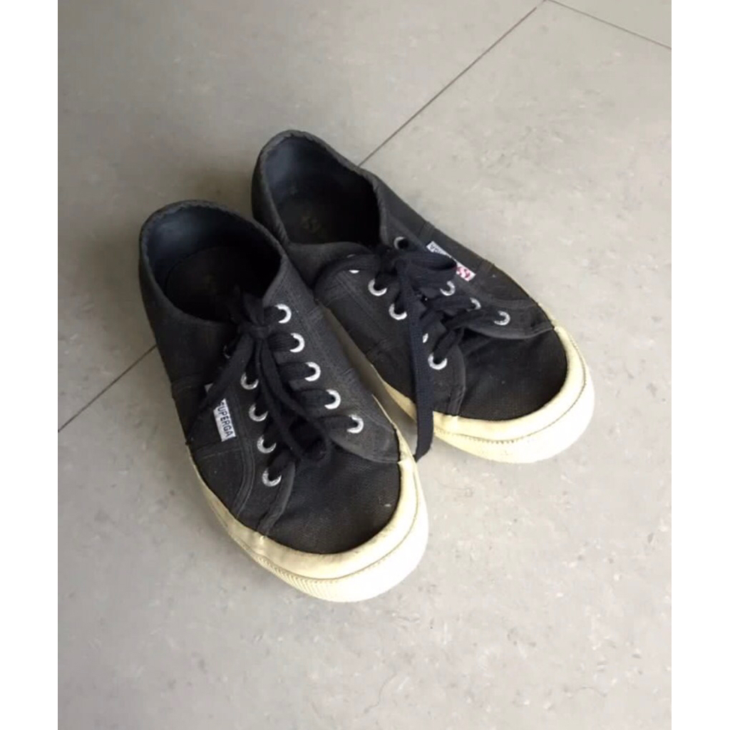 sepatu superga classic black & white second