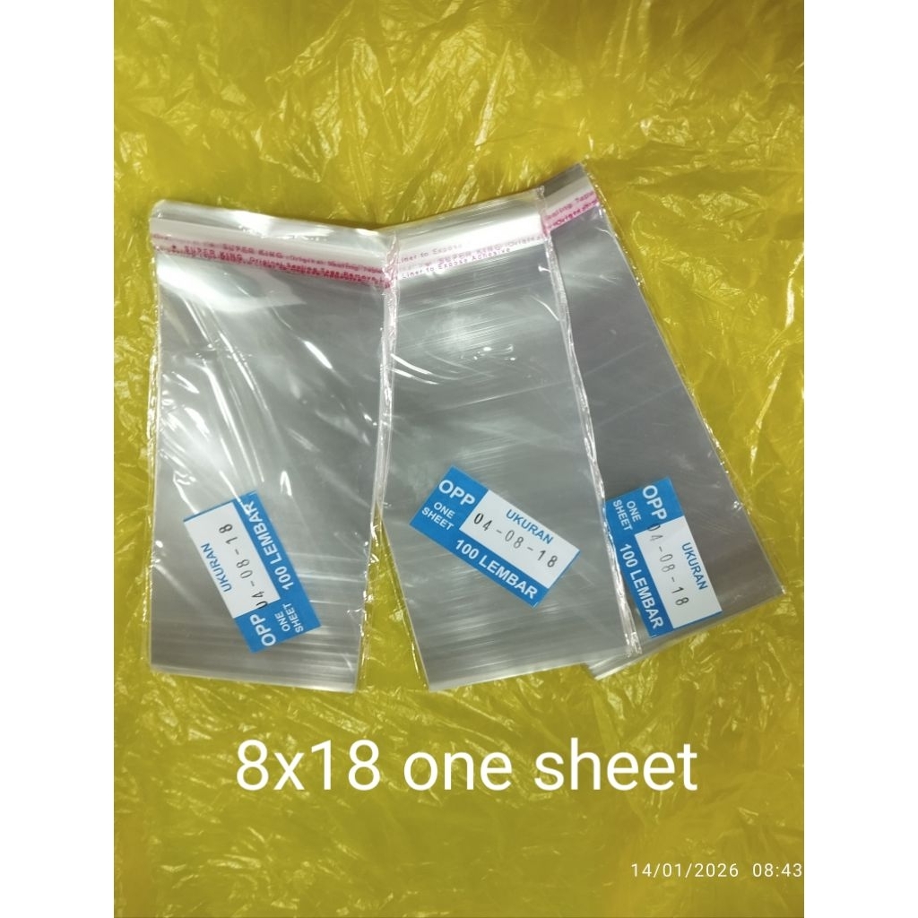 Plastik OPP lembaran 8x18 cm one sheet tebal 04 mic 100 Lembar - Bening, Kaku, Polos