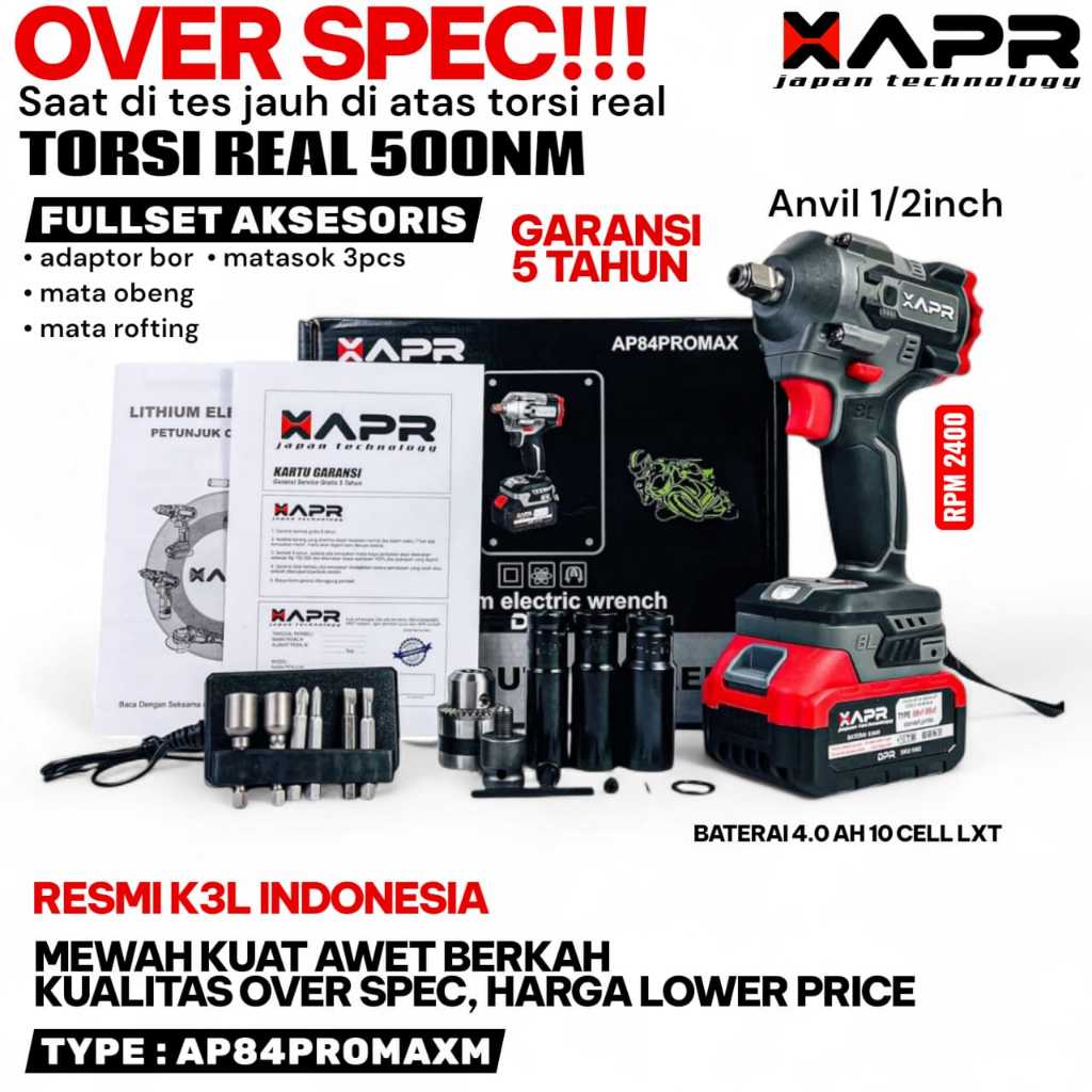 APR IMPACT WRENCH AP84PROMAXM APR JAPAN 1000nm body kecil tenaga jumbo garansi 5 tahun