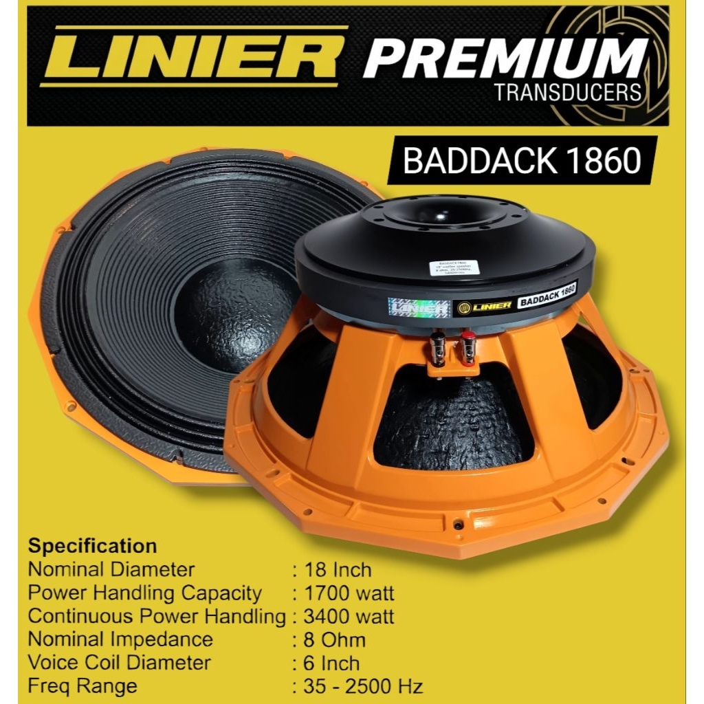 LINIER Speaker Subwoofer 18 inch BADDACK 1860 COIL 6 INCH