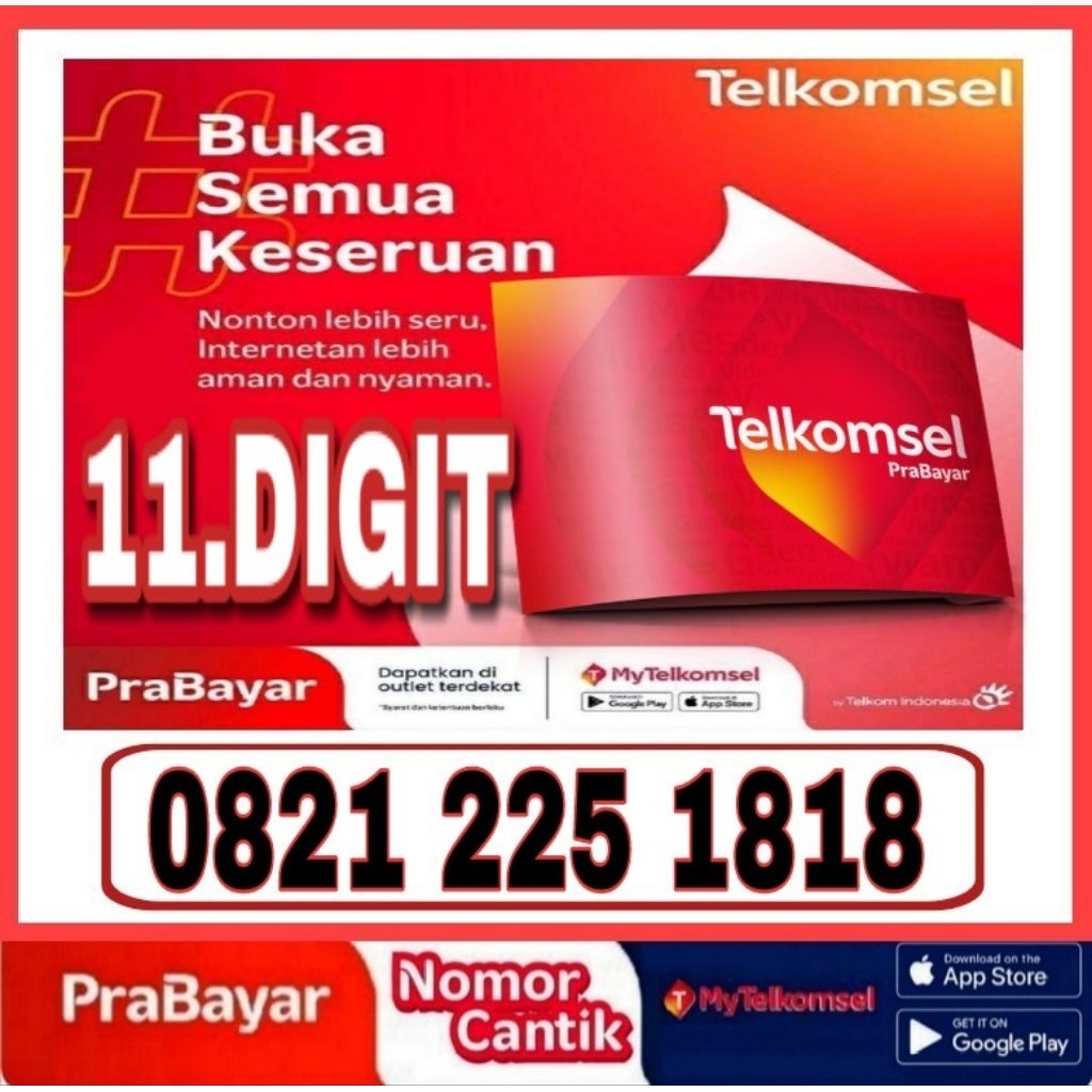 NOMOR CANTIK TELKOMSEL SIMPATI 11 DIGIT 4G 5G 1818 - O821 225 1818