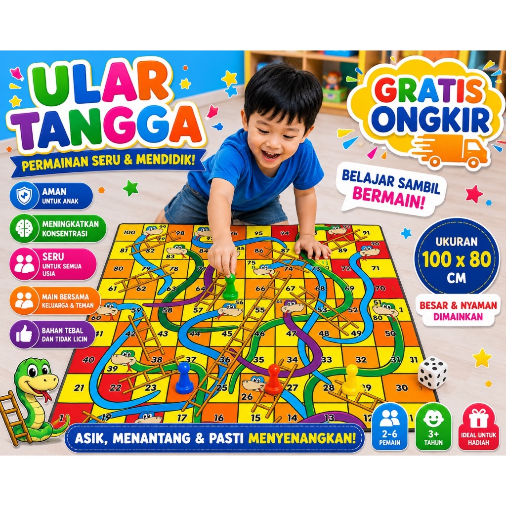 ULAR TANGGA ANTI AIR 1 - 5 ORANG JUMBO EDUKASI ANAK UKURAN JUMBO KECIL