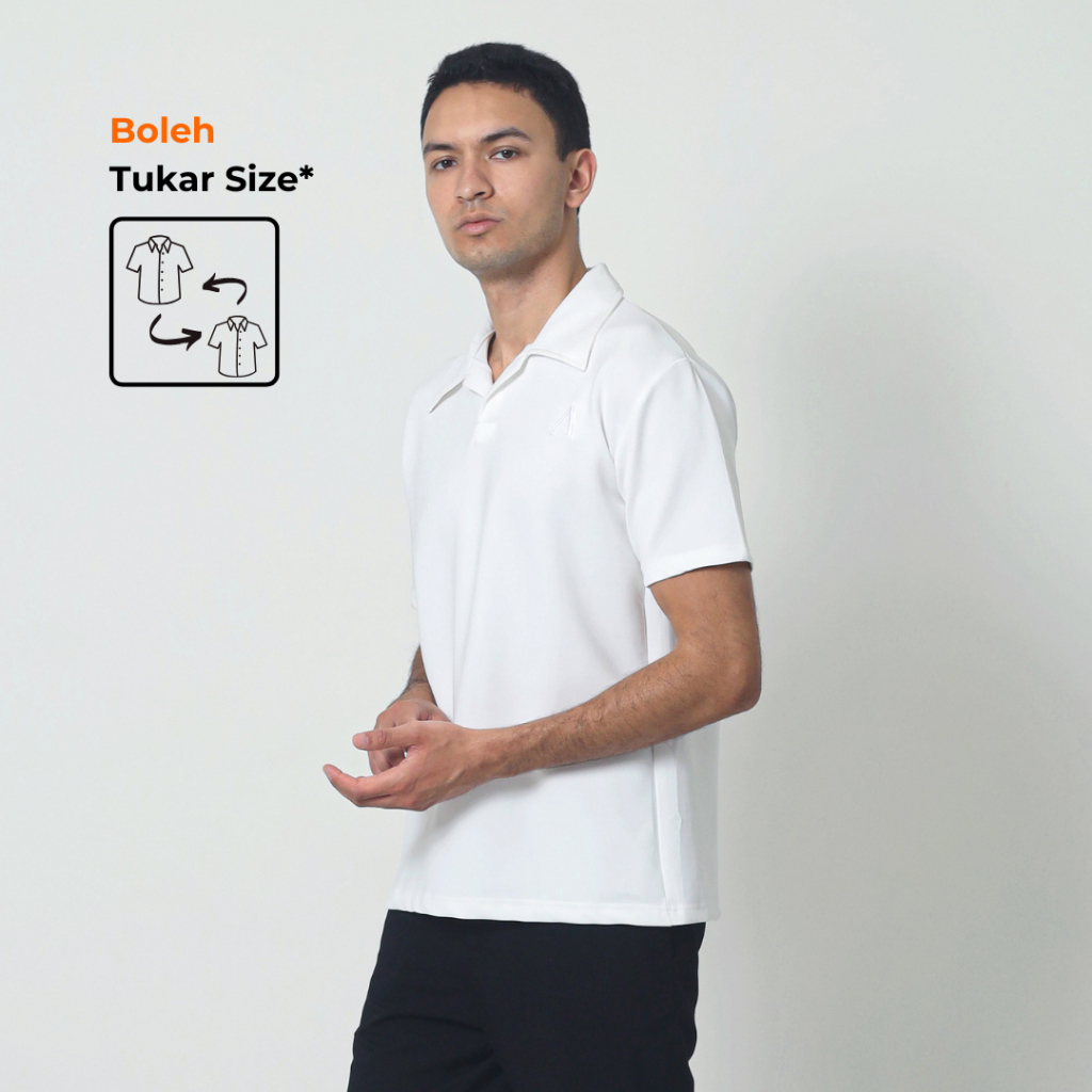ALMANO Savio Scuba Polo Shirt Off White / Kaos Kerah Pria Slim Fit Putih