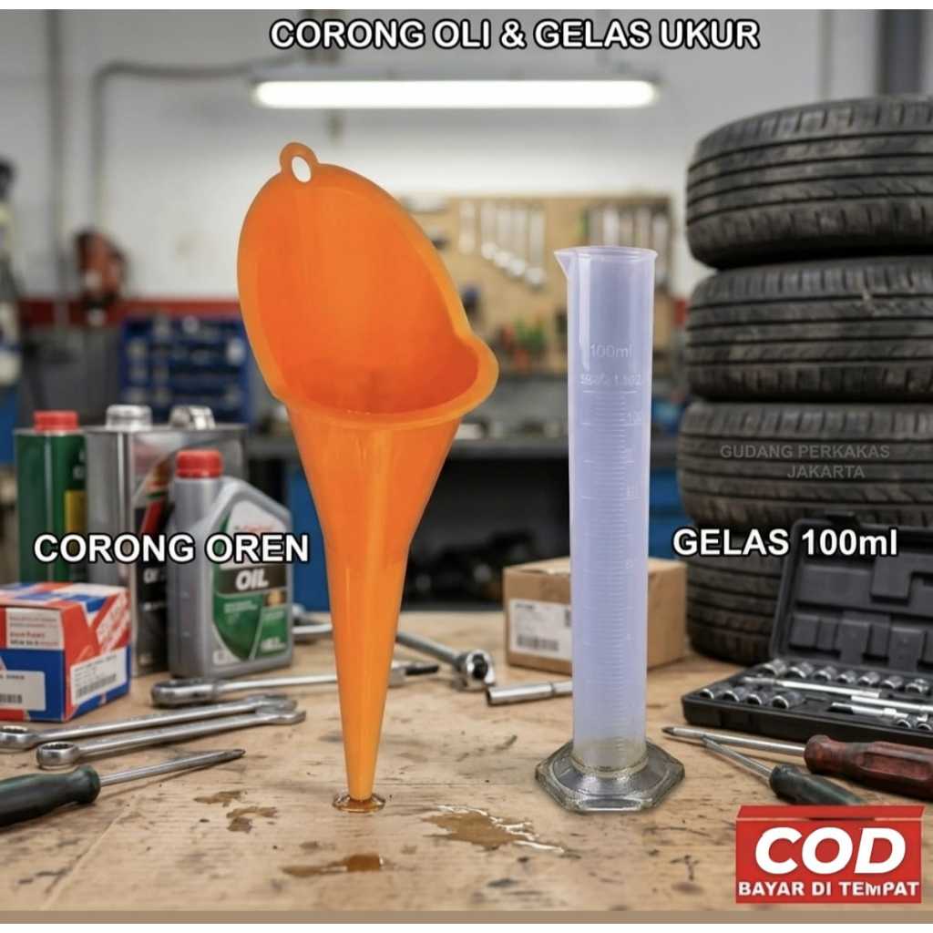PROMO PAKET CORONG OLI PANJANG MULTIFUNGSI & GELAS UKUR 100ML / MINYAK, AIR RADIATOR, SOLAR