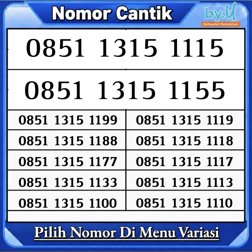 Nomor Cantik By.U manis Pilih Nomor - Masa Aktif Selamanya