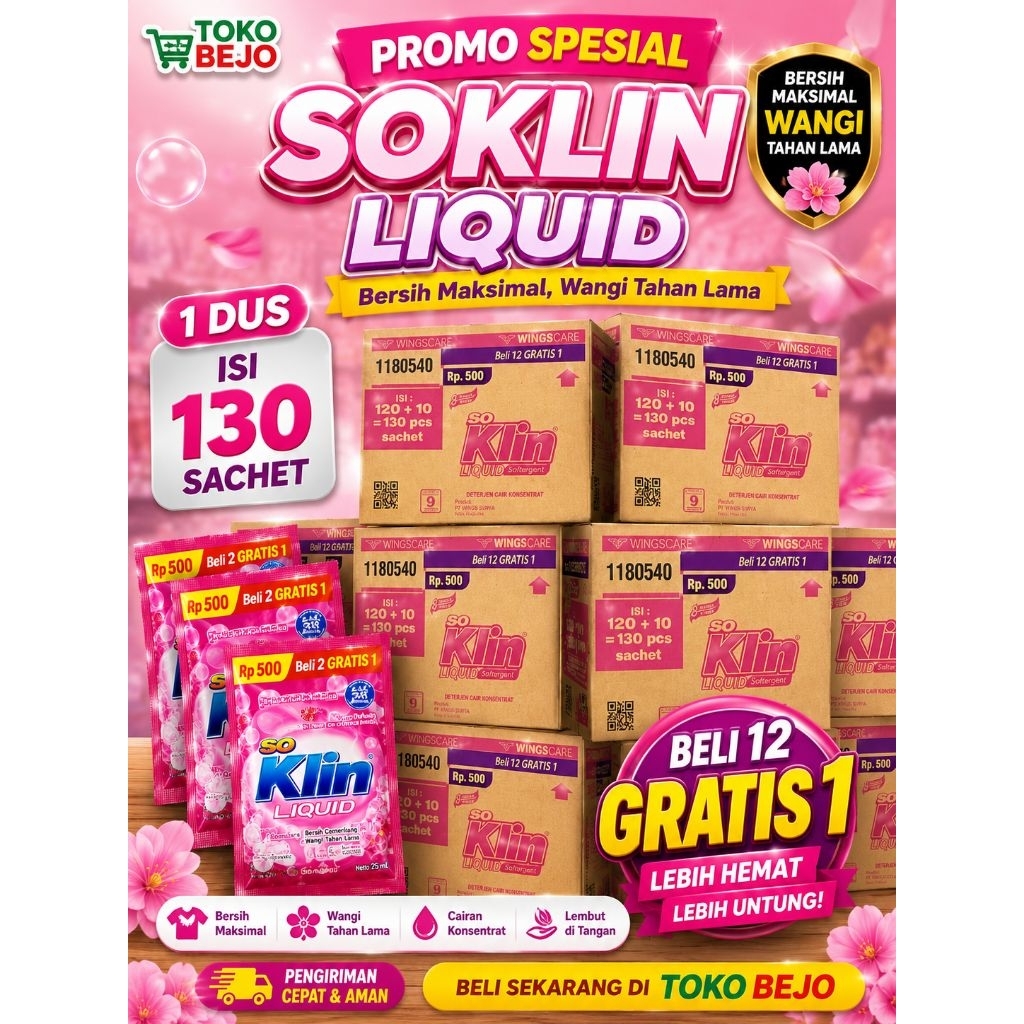 1 DUS SOKLIN LIQUID KEMASAN SACHET 500 / SOKLIN CAIR