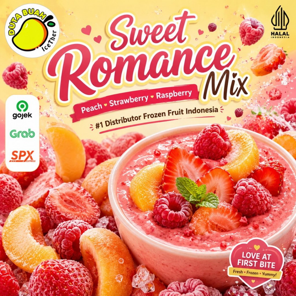 Sweet Romance Mix Frozen Fruit – Peach, Strawberry, Raspberry | Duta Buah Icether Bandung