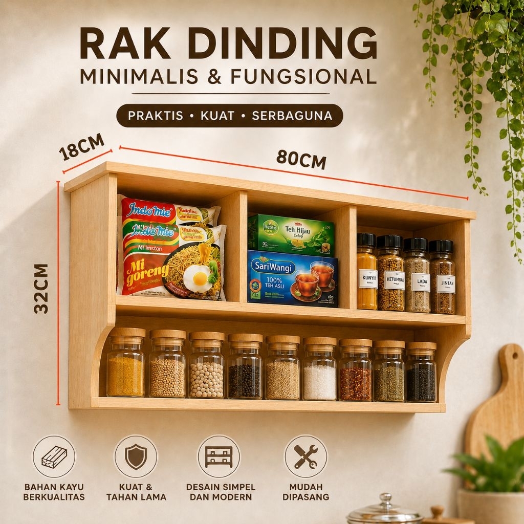 Kitchen Set  / Rak dapur / Lemari Gantung / Rak Gantung Atas / rak bumbu besar ukuran 80cm kayu pinu