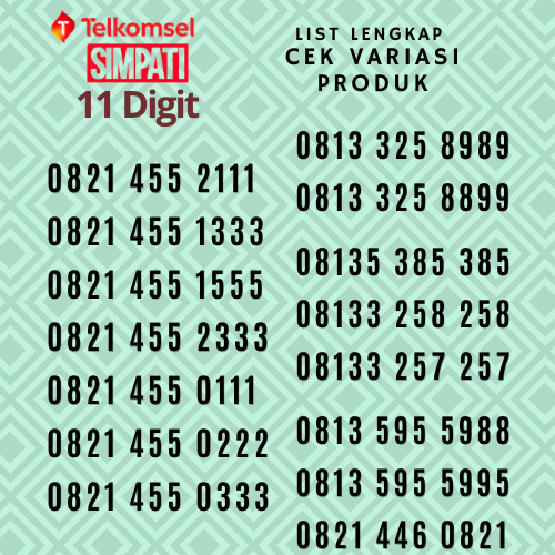 Nomor Cantik Telkomsel Simpati 11 Digit - Kartu Perdana 11 Digit - Nomer Cantik Telkomsel Simpati 11