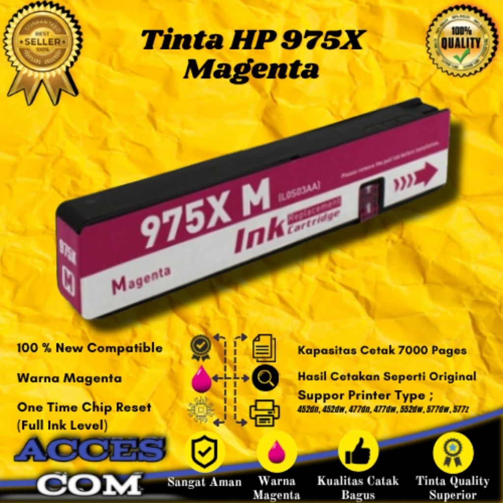 ACC" Compatible Cartridge Tinta HP 975X Magenta Printer Pagewide Pro 452dn, 452dw, 477dn, 477dw, 552