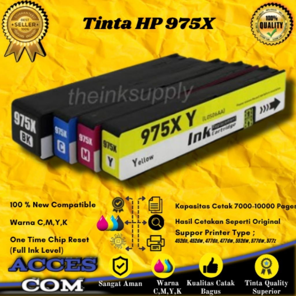 ACC" Compatible Cartridge Tinta HP 975X Printer Pagewide Pro 452dn, 452dw, 477dn, 477dw, 552dw, 577d