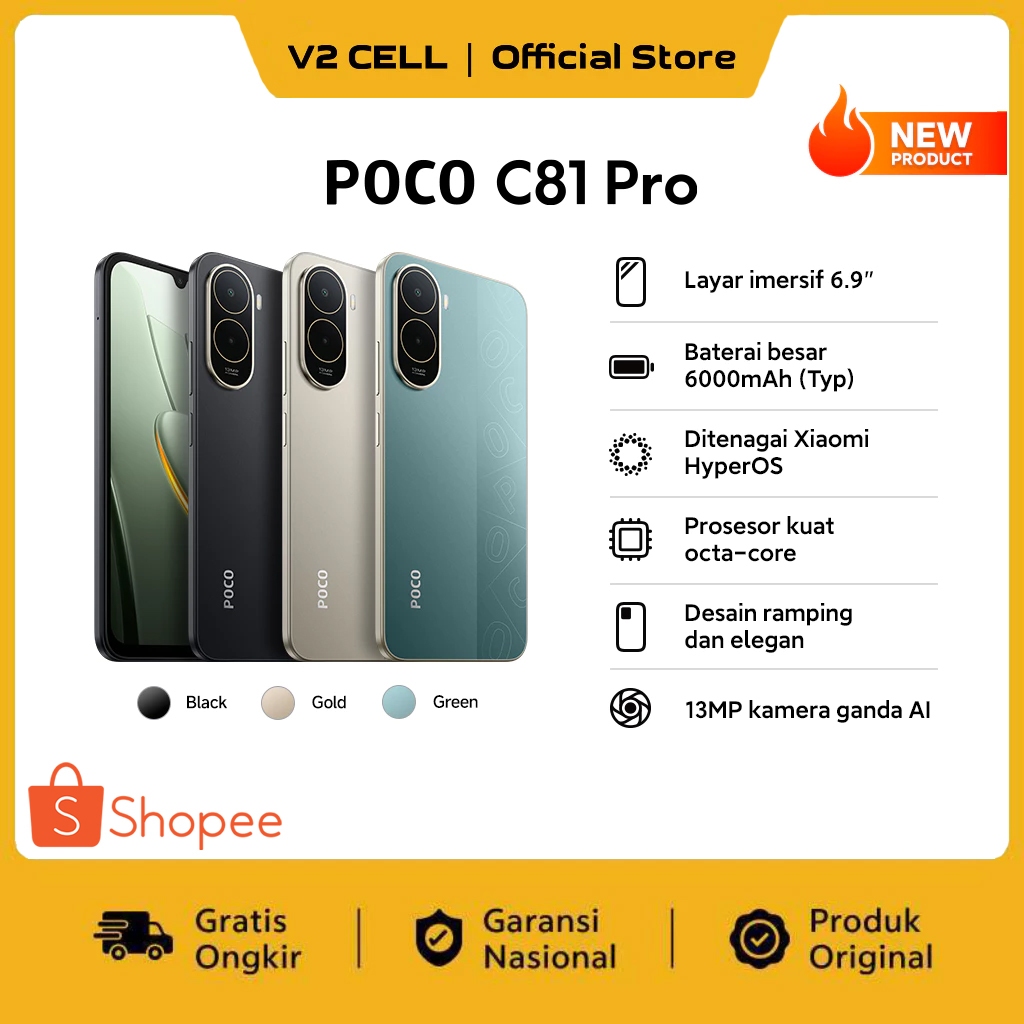 POCO C81 Pro [4GB/128G] [4GB/64GB] | Layar imersif 6.9" | Batt 6000mAh (Typ) - Garansi Resmi
