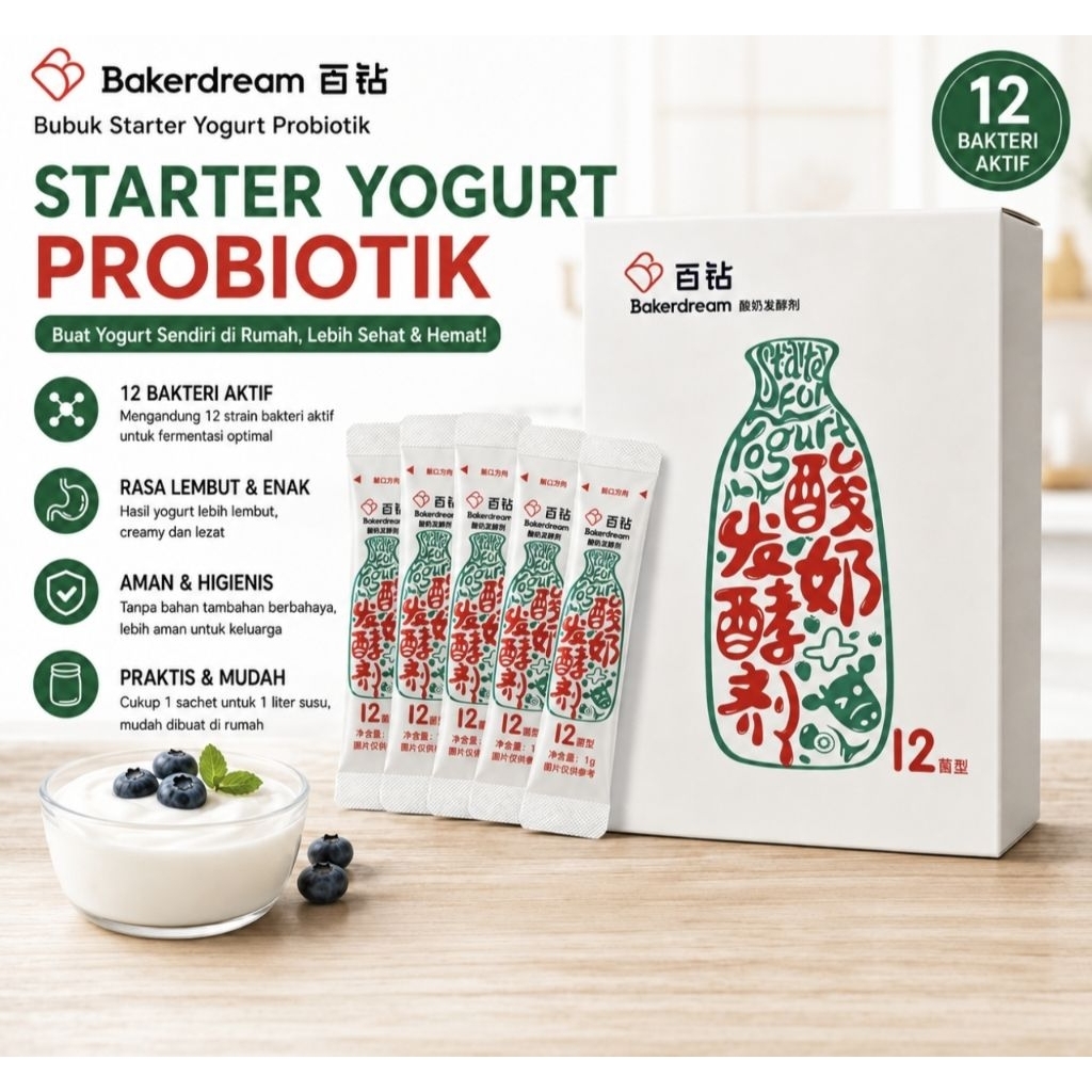 Bibit yogurt | YOMART | Bakerdream Starter Yogurt Probiotik 12 Bakteri Aktif | Bibit yogurt | Yogurt