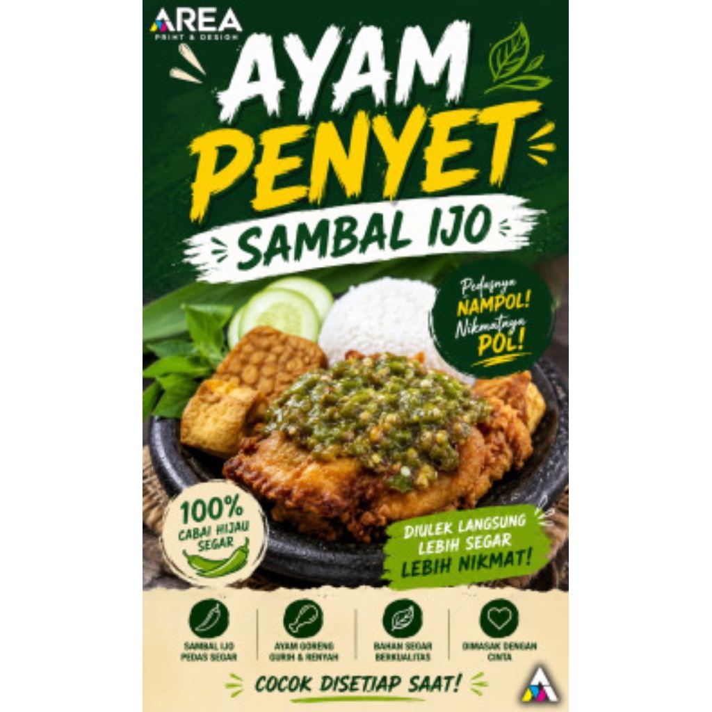 mmt banner ayam penyet sambal ijo | 60x100 cm flexi 280 gsm | stand banner | standing banner | front