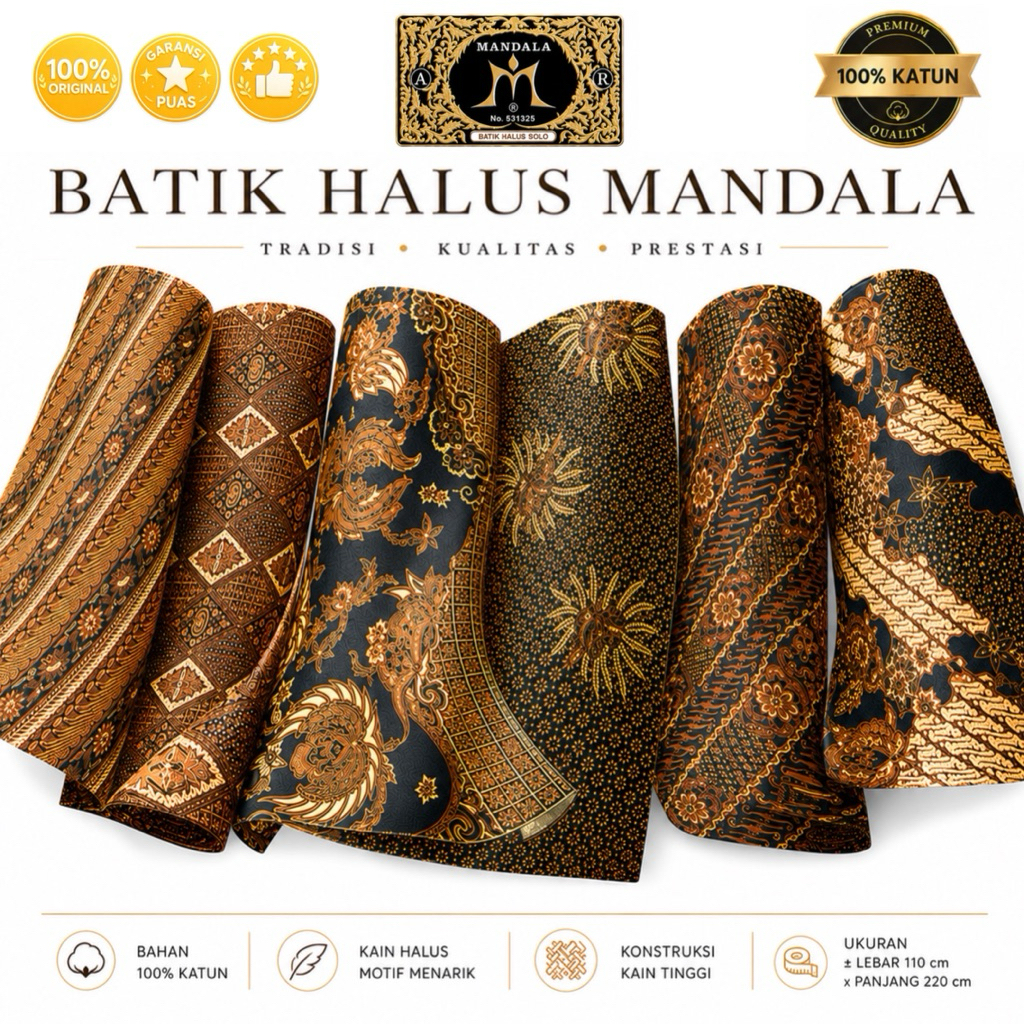 Kain Batik MANDALA Sogan Jarik Halus Samping Sarung Wanita Pria Dewasa Motif Murah Panjang Solo Baru