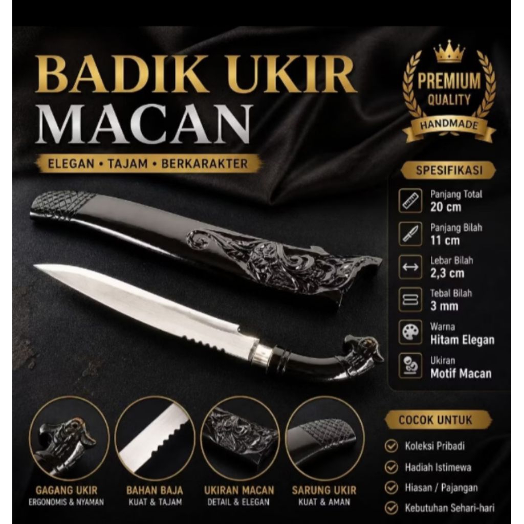 badik premium ukir macan / PISAU dapur pisau sembelih motif ukir premium
