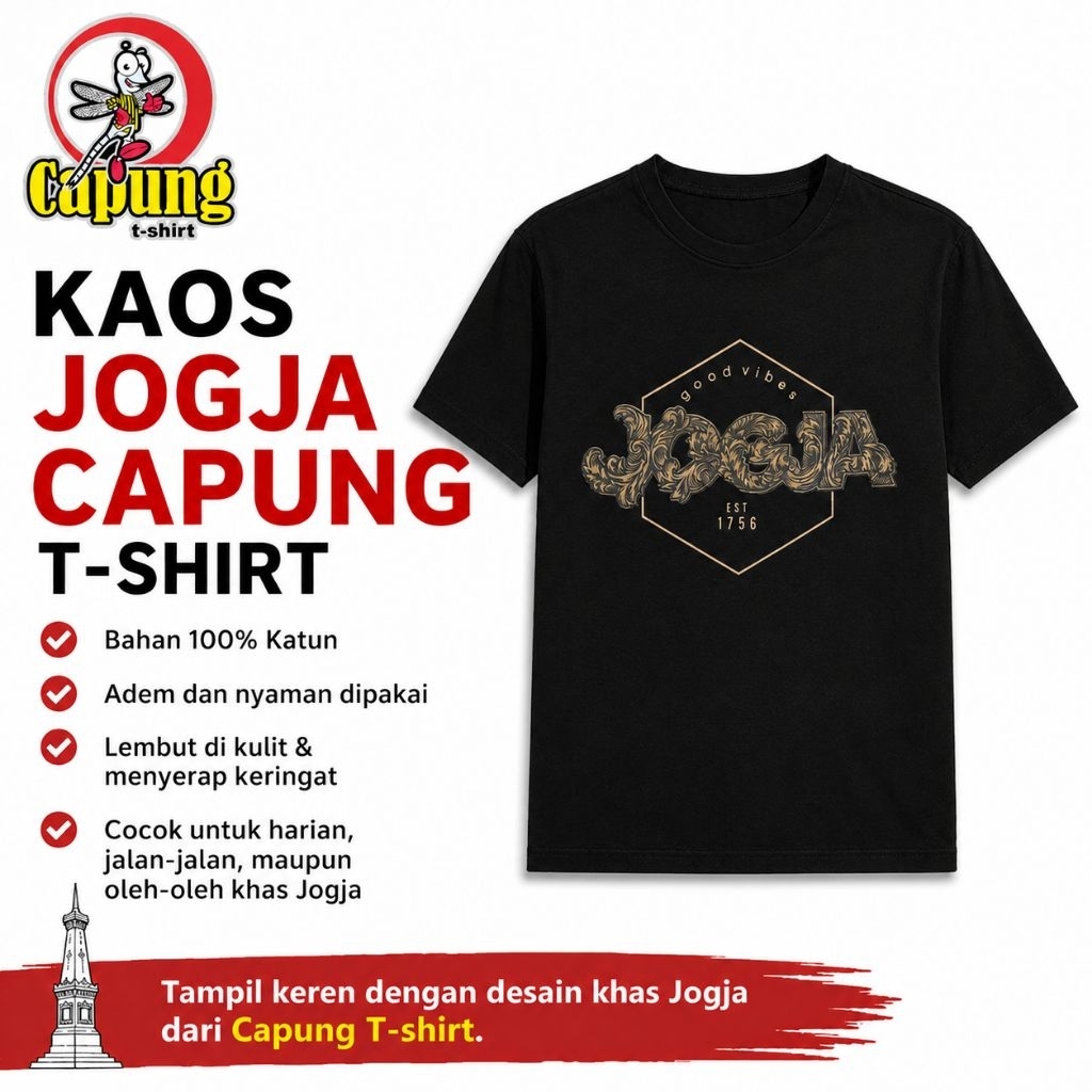 KAOS JOGJA MALIOBORO ASLI JOGJA MEREK CAPUNG T-SHIRT KAOS JOGJA OLEH OLEH KHAS JOGJA KAOS JOGJA MALI