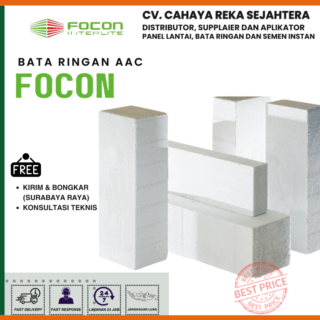Hebel Bata Ringan Focon AAC Per Rit - Kirim Jawa Bali NTT NTB & Luar Pulau