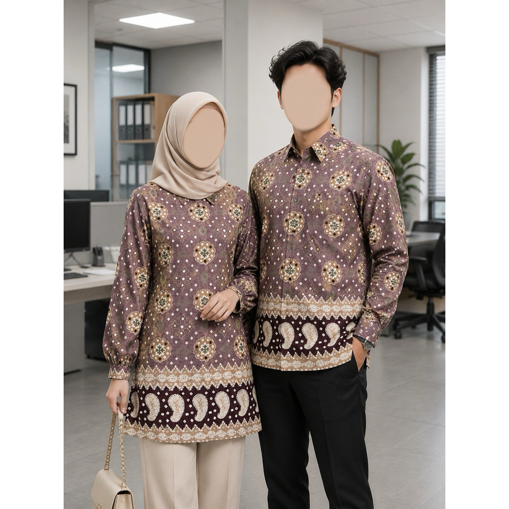 Couple Kemeja & Tunik Jumputan Keong Titik7 | Bahan Dolby Printing