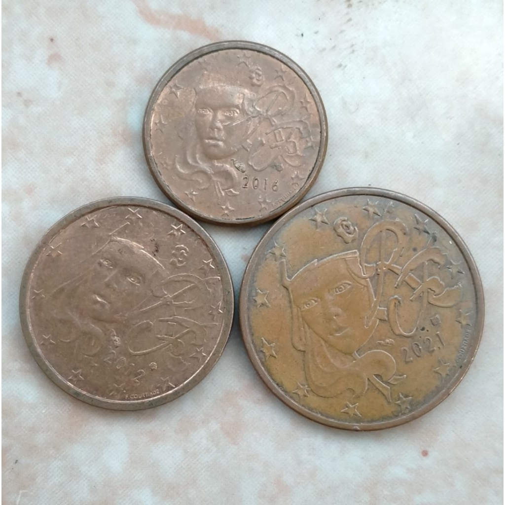 Koin Kuno Prancis Euro Cent set nominal 1 - 2 - 5 Cents