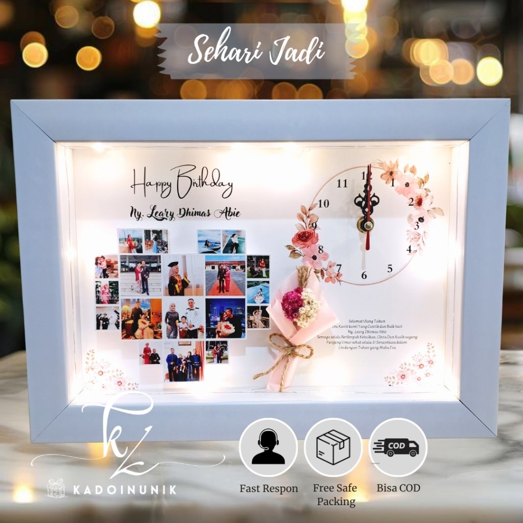 Kadoinunik | Jam in frame kolase Love 3D 20x30 kado ulang tahun cewek kado ulang tahun cowok kado be