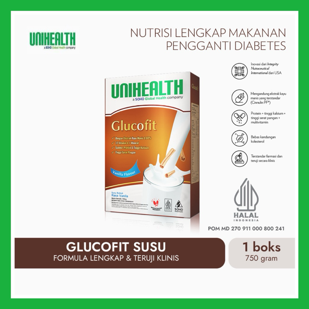 Glucofit Susu 750g UNIHEALTH untuk Penderita Prediabetes dan Diabetes