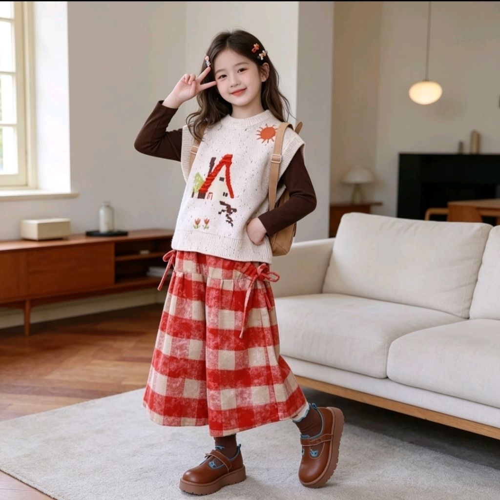 HG-089 SETELAN BAJU PANJANG 3IN1 ANAK PEREMPUAN IMPORT USIA 3-9 TAHUN SETELAN BAJU ATASAN KNIT LENGA
