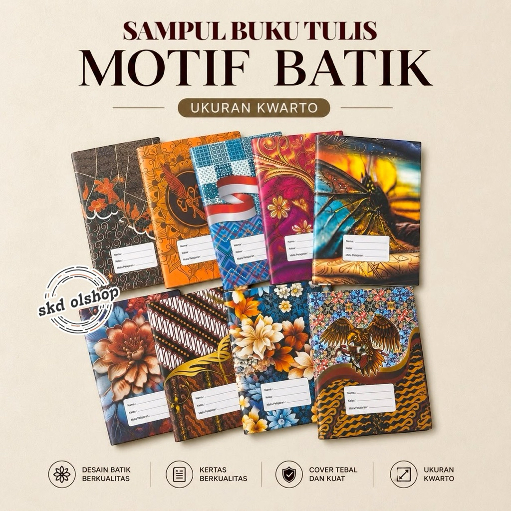 SAMPUL BUKU TULIS MOTIF BATIK ISI 10 LEMBAR UKURAN KWARTO BUKU TULIS BIASA