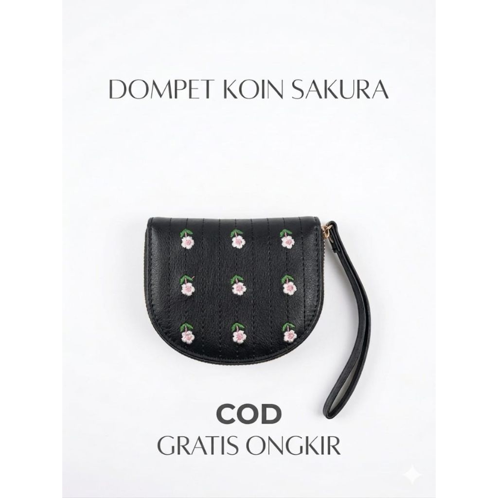 Dompet koin wanita mini bordir bunga daisty elegant — dompet kecil resleting lucu dengan tali