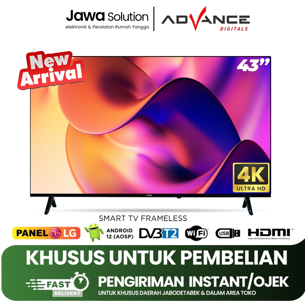 [KHUSUS INSTANT] ANDROID TV SMART TV ADVANCE ADV-4301A PRO 43 INCH - 4K TV DIGITAL TV FRAMELESS PANE