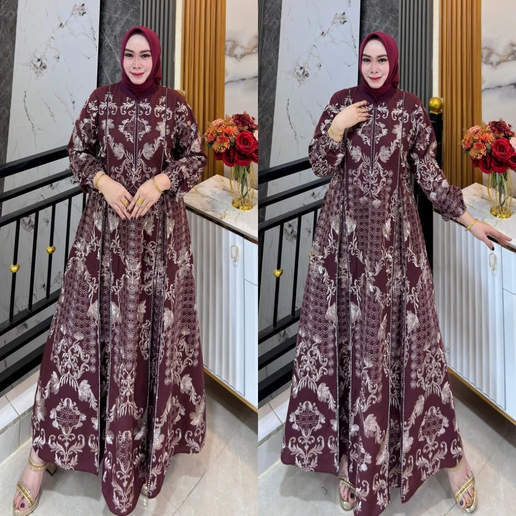 Zifa Fashion || Cod || Maela Dress Katun Bordir Terbaru || Ld 110cm Pb 140cm Siap Kirim || Gamis Kat