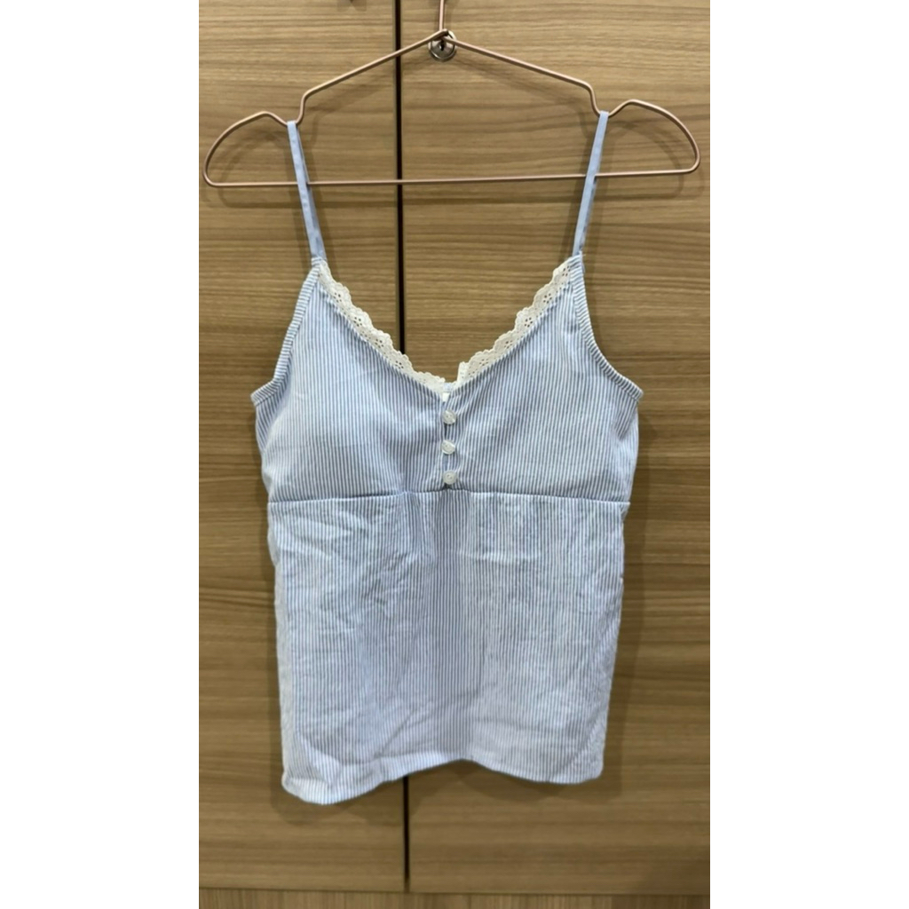 Piyama tali one set bkk setelan baju celana pendek tali cup bra baju tidur tali cup bra garis biru n