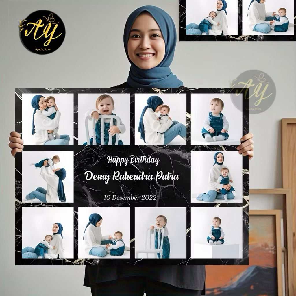 CETAK FOTO BIODATA BAYI + BINGKAI MDF | CETAK FOTO KOLASE PRAWEDDING 8 FOTO DAN 10 FOTO
