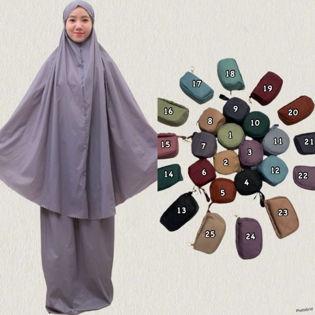 mukenah traveling mini pouch polos/mukenah dewasa/mukenah traveling