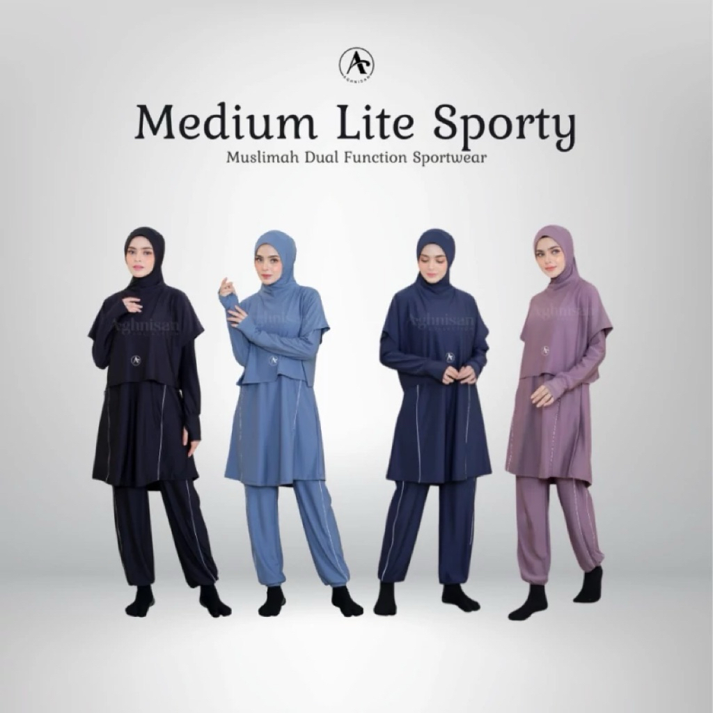 MEDIUM LITE SPORTY - Baju Olahraga Muslimah Aghnisan Collection - Muslimah Dual Function Sportwear -
