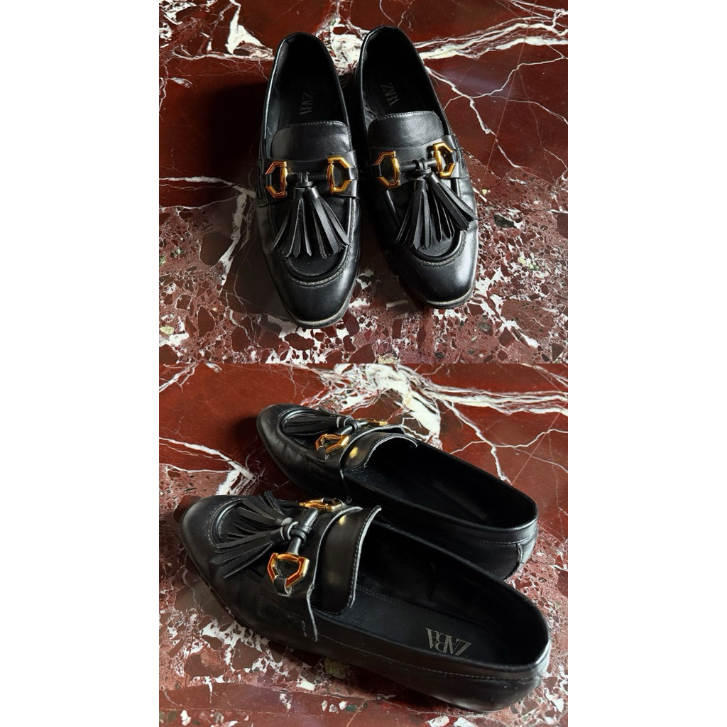 Zara Black Tassel Loafers preloved
