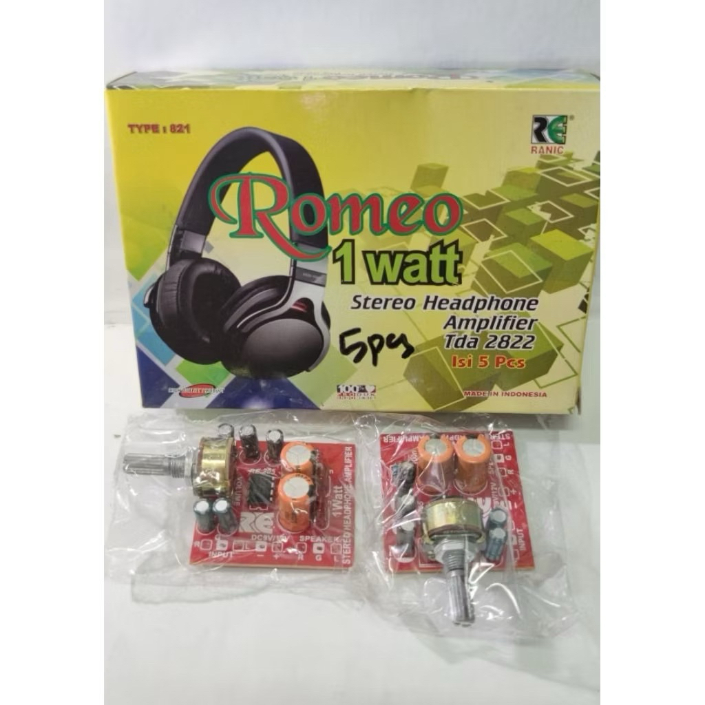 RANIC KIT MINI STEREO 1 WATT -12 VOLT AMPLIFIER HEADSET MINI ROMEO TYPE(821)