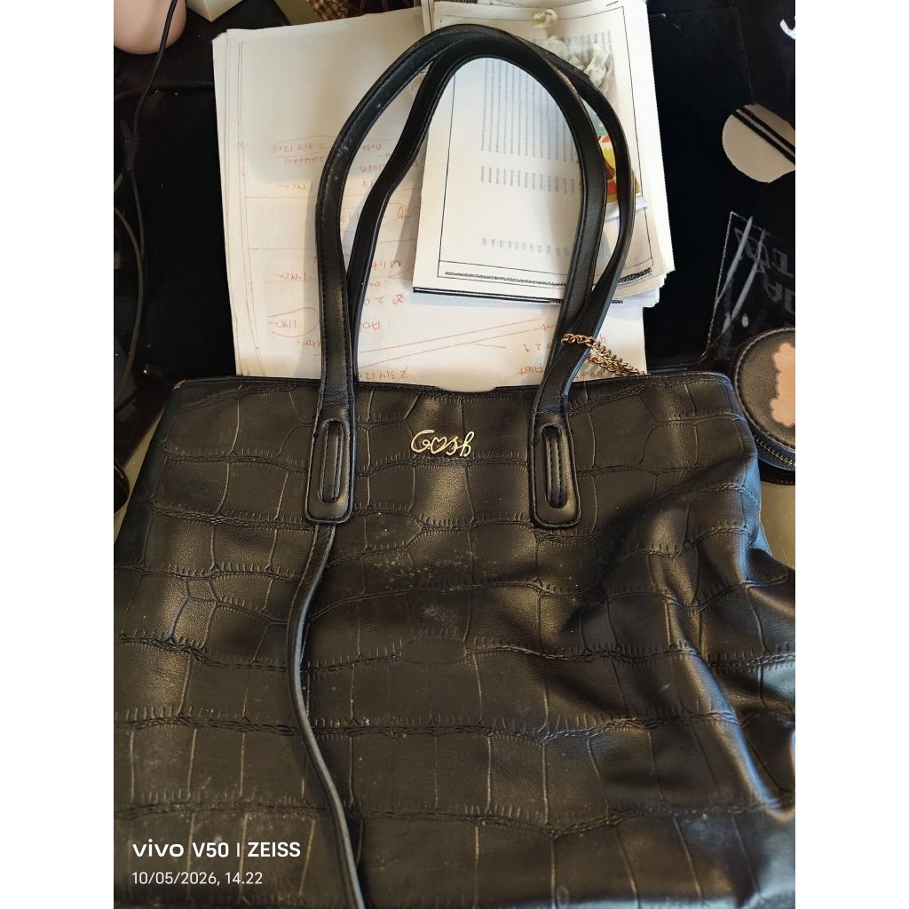 Preloved totte bag GOSH tote bag warna hitam bahan croco