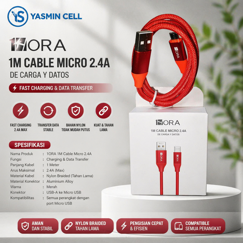 1HORA CAB248 Kabel Data USB-Micro 2.4A 1M