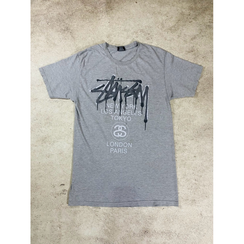 STUSSY World Tour Paint-Style T-Shirt - Gray second original