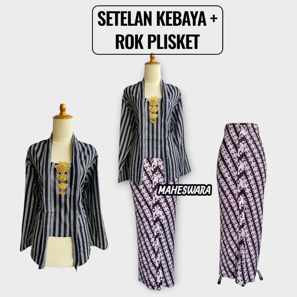 SETELAN KEBAYA LURIK ABU DEWASA DAN ROK PLISKET ADA WIRUNYA