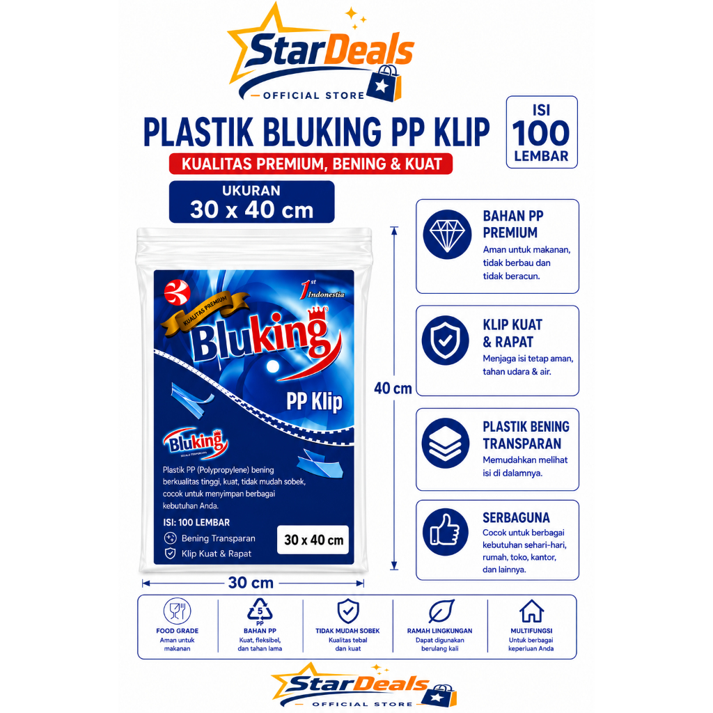 Plastik Klip PP Bening 30x40 30 X 40 Cm Isi 100 Ziplock Snack Makanan Bluking