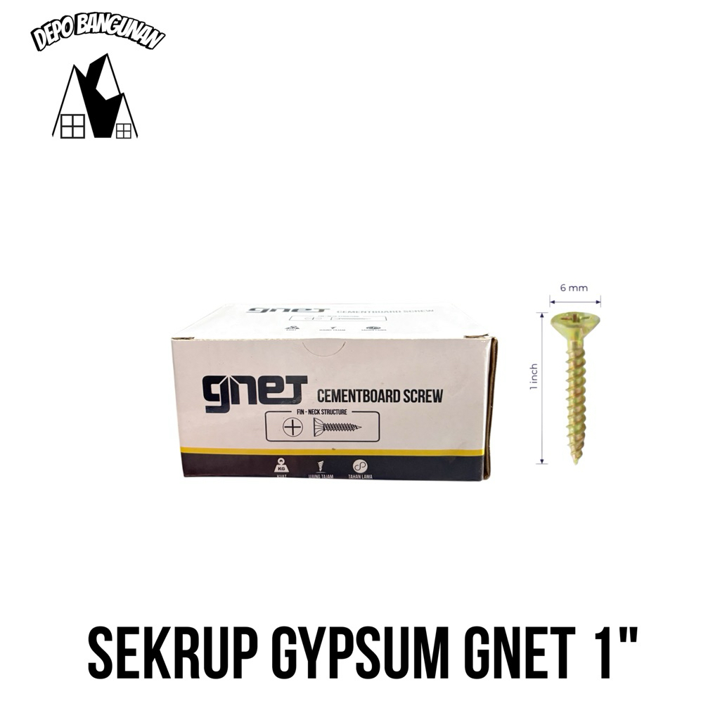 Sekrup GRC Kalsiboard Gnet 1” x 6mm 1 inch 1 kotak 500pcs Sekrup Kuning Sirip Hiu Screw Serbaguna Gn