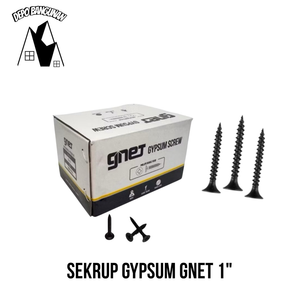 Sekrup Gnet 1” 1 inch 1 otak 500pcs Sekrup Gypsum GRC Hitam Wall Panel WPC PVC